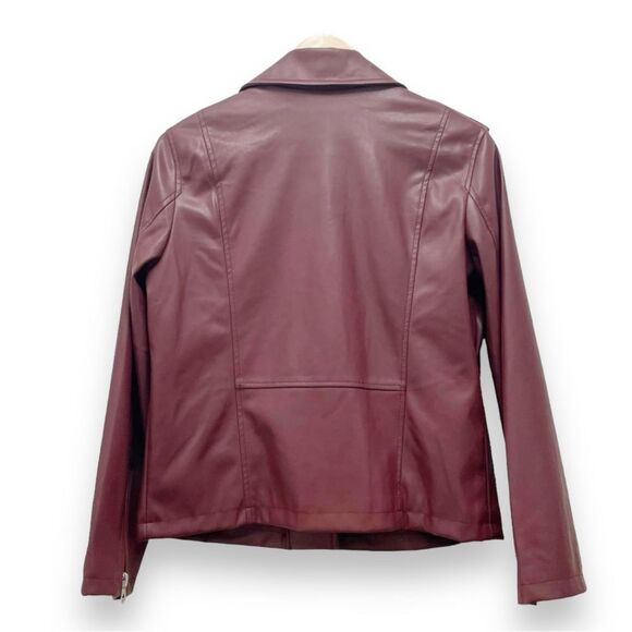 Scoop Faux Leather Moto Jacket Tawny Port Wine Biker Jacket Women’s Size Small - Picture 5 of 12